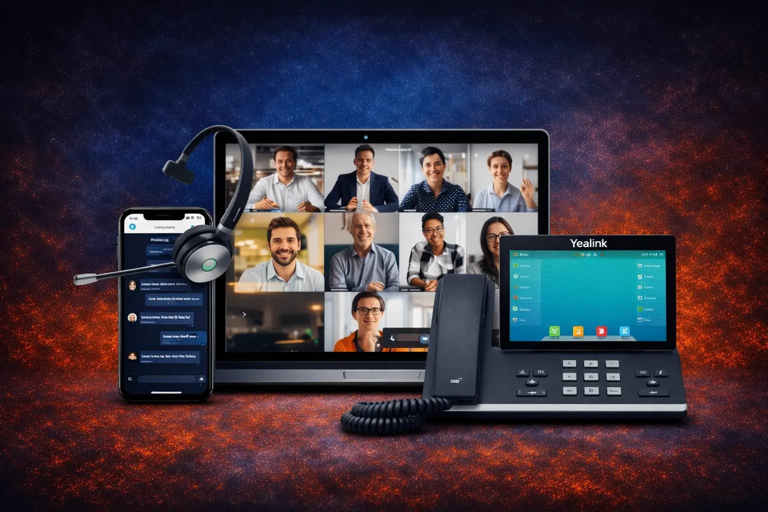 Business team using unified VoIP communications tools